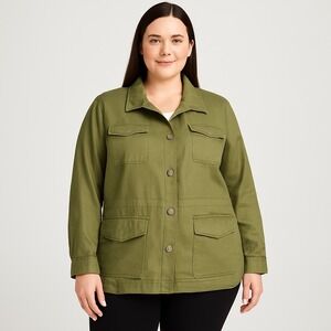 Talbots Plus Size Olive Green‎ Cotton Blend Utility Jacket Coat Womens